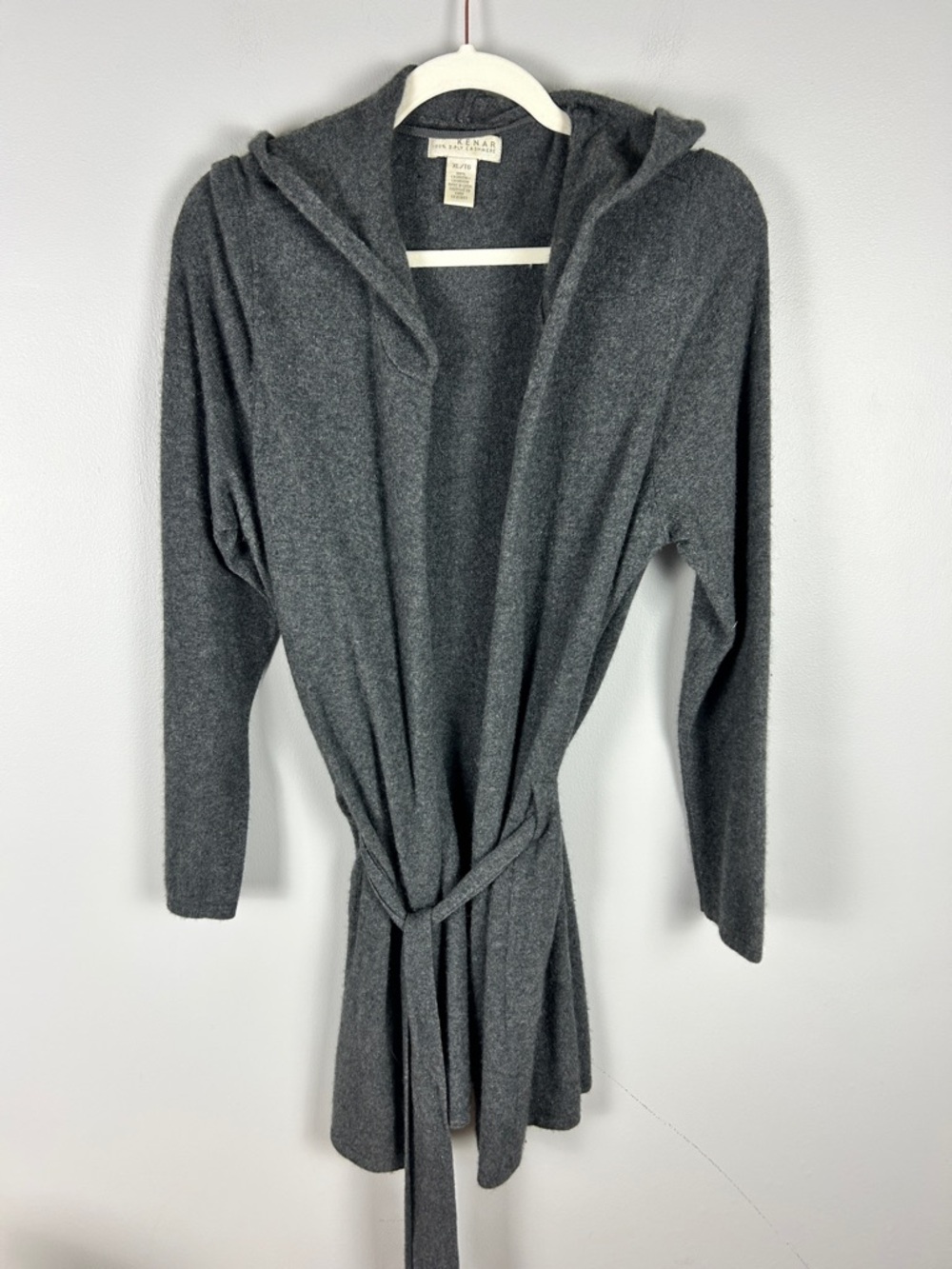 KENAR‎ 100% 2 Ply Cashmere Long Cardigan with Hood Sz XL Charcoal Grey Cozy